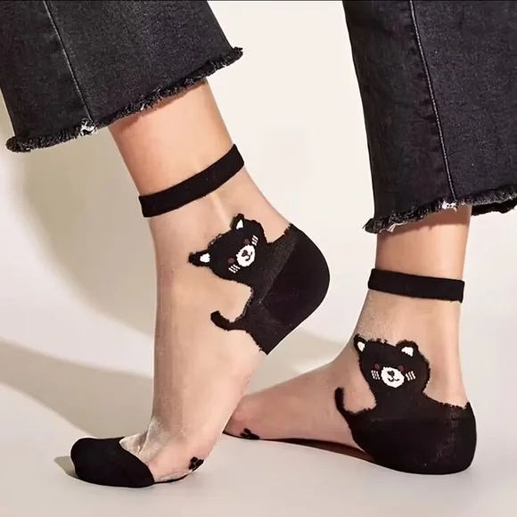 Adorable Sheer Cat Socks 4-Pair Set | Cat Ankle Socks | Cat Lover Gift NWT - Picture 3 of 4